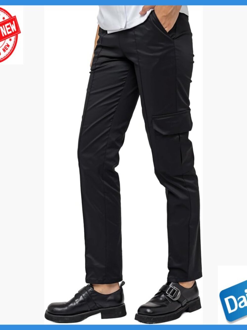 Women's Chef Cargo Pants with Elastic Waist, 4 Pockets, Waterproof Case